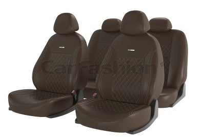 Чехлы "ATOM LEATHER РОМБ" коричневый/коричневый/бежевый купить в Тюмени