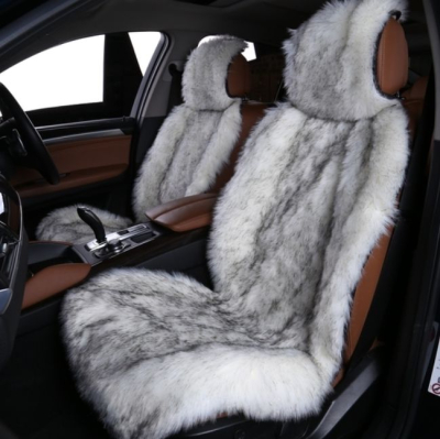 Накидка на сиденье длиный ворс передние (Бело-серая)