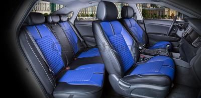 Комплект Накидок Carfashion для автомобиля "SECTOR LEATHER PLUS" черный/синий/черный