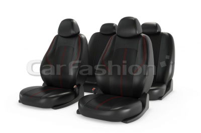 Чехлы "RANGER LEATHER" черный/черный/красный купить в Тюмени