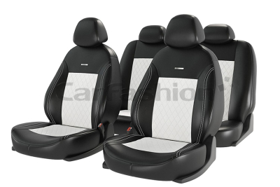 Чехлы на сидение автомобиля Carfashion "ATOM LEATHER РОМБ" черный/белый/белый купить в Тюмени