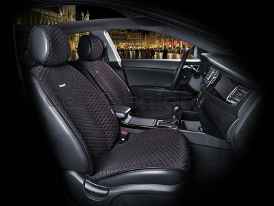 Накидки автомобильные Carfashion Фронт "PALERMO" черный/красный изображение Накидки автомобильные Carfashion Фронт "PALERMO" черный/красный купить в Тюмени