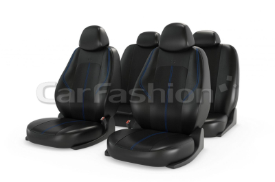 Чехлы "RANGER LEATHER" черный/черный/синий купить в Тюмени